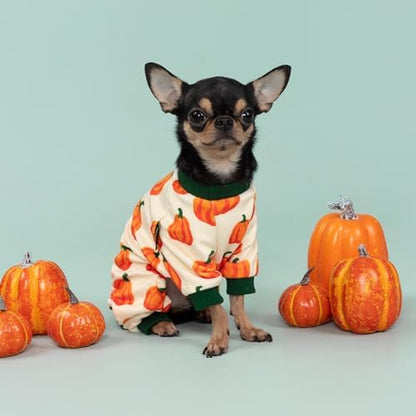Fitwarm Pumpkin Dog Pajamas, Thanksgiving Outfit for Small Dogs Boy Girl, Fall Pet Clothes, Beige, Orange, Green, Large - Image 3