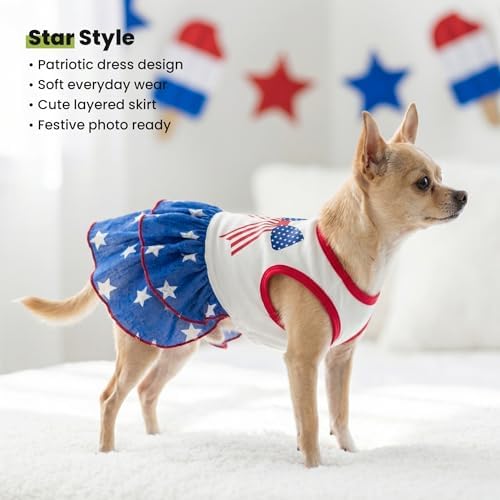 Fitwarm Patriotic Bowknot Tiered Ruffle Dog Dress, 4th of July Clothes for Small Dogs Girl, Pet Outfit, Royal Blue, Red, White, XXS - Image 7