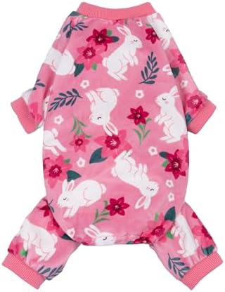 Fitwarm Floral Bunny Dog Pajamas, Cute Easter Outfit for Small Dogs Girl, Festive Pet Clothes, Pink, Red, White, Small by Fitwarm