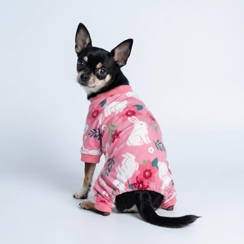 Fitwarm Floral Bunny Dog Pajamas, Cute Easter Outfit for Small Dogs Girl, Festive Pet Clothes, Pink, Red, White, XL - Image 2