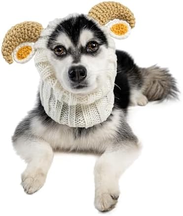 Zoo Snoods Ram Goat Costume - Warm Knit Dog Snood Wrap for Pets, Neck Ear Cover Protection, Halloween Winter (Medium) by ZooSnoods