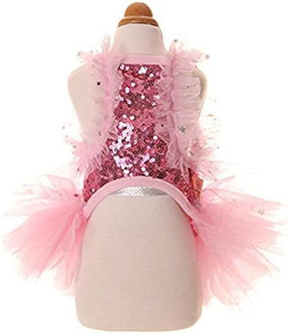Fashion Sweet Puppy Dog Blingbling Princess Skirt Pet Dog Lace Cake Camisole Tutu Dress Pink X-Small - Image 2