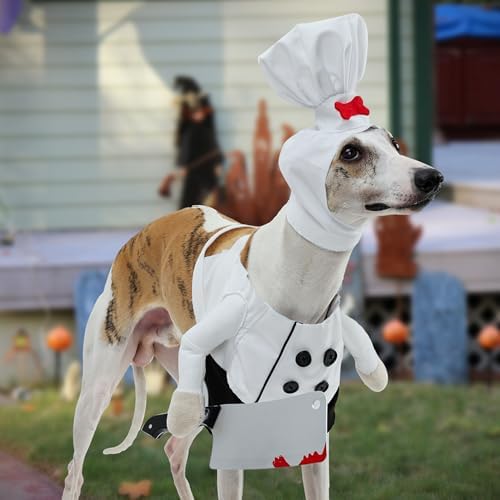 Dog Chef Costume - Halloween Scary Dog Costume with Knife and Hat, Pet Murderer Costumes Killer Cosplay Outfit with Arms, Trimmable Hook & Loop Fastener for Fitting Small Medium Large Dogs - Image 6