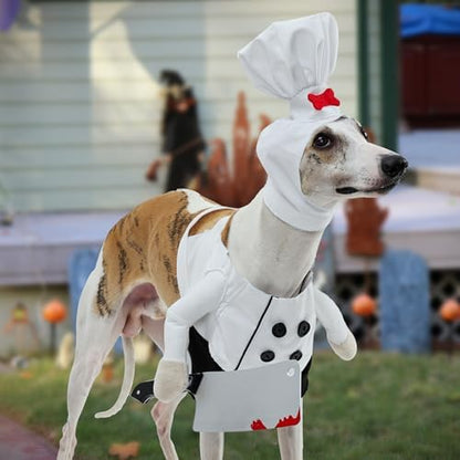 Dog Chef Costume - Halloween Scary Dog Costume with Knife and Hat, Pet Murderer Costumes Killer Cosplay Outfit with Arms, Trimmable Hook & Loop Fastener for Fitting Small Medium Large Dogs - Image 6