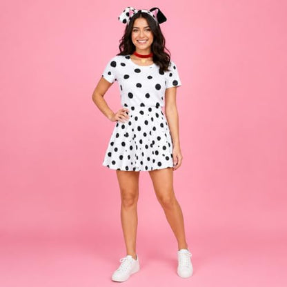 Halloween Dalmatian Costume Set Include Dog Ear Headbands Velvet Choker Tails for Adults Party Dress Up - Image 7