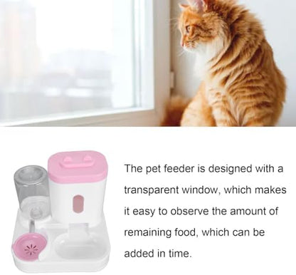 Automatic Cat Feeder and Water Dispenser Set, Pet Food Water Dispenser, Automatic Dog Feeder and Dog Water Dispenser, 2 in 1 Large Capacity Detachable Automatic Cat Waterer Feeder for Dog Puppy (Pink)