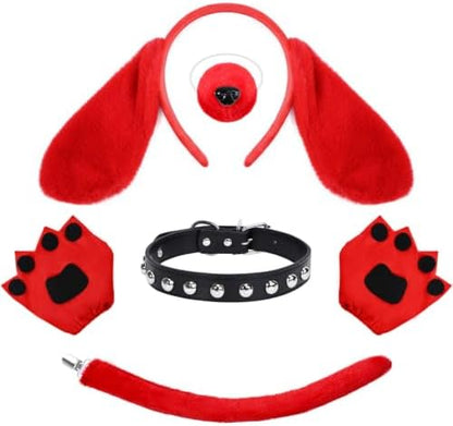 5Pcs Puppy Dog Costume Accessories Set Including Dog Ears Headband Nose Tail Gloves for Halloween Cosplay Party Supplies by Kuscul
