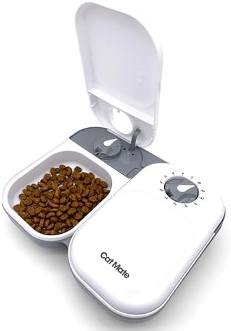 Cat Mate 2-Meal Automatic Feeder, 400g Per Bowl, Wet & Dry Food, White
