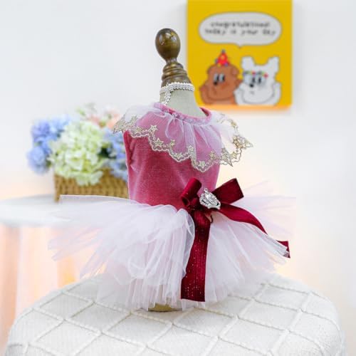 Fashion Sweet Puppy Dog Blingbling Princess Skirt Pet Dog Lace Cake Camisole Tutu Dress D-red XL - Image 2