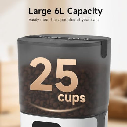 PAPIFEED Automatic Cat Feeder with App, WiFi Auto Cat Feeder, 6L Slow-Feed Cat Food Dispenser for Dry Food, Dual Power Supply Timed Pet Feeder for Small Dog, 10 Meals/Day, 12 Portions/Meal, White