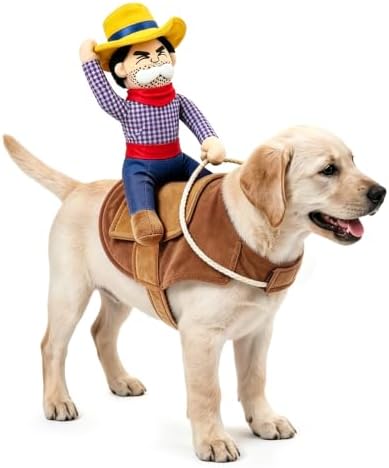 Halloween Cowboy Dog Cat Costume Clothes Novelty Funny Pets Party Cosplay Apparel Dog Riders Clothing (Medium) by Idepet