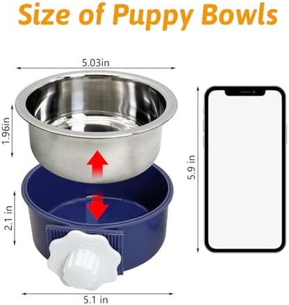 Hamiledyi Crate Dog Bowl Cat 2 Pcs Removable Stainless Steel Hanging No Spill Pet Bowl for Kennels Durable Detachable Design Fits Small Medium Dog Cages (Dark Blue