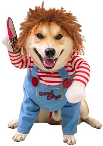 Dog Halloween Costume,Funny Chucky Dog Costume with Pet Wig,Cosplay Scary Outfit with Knife Clothes for Dogs (Large) by SunnyLisa