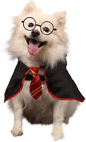 Halloween Dog Costume Pet Wizard Shirt Cat Soft Clothes for Dogs Cats Soft Hoodies with Glasses (Medium) by COOMOUR