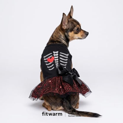 Fitwarm Halloween Skeleton Dog Dress, Funny Dog Halloween Costumes, Doggy Clothes for Small Dogs Girl, Pet Apparel, Black, Red, White, Small - Image 2