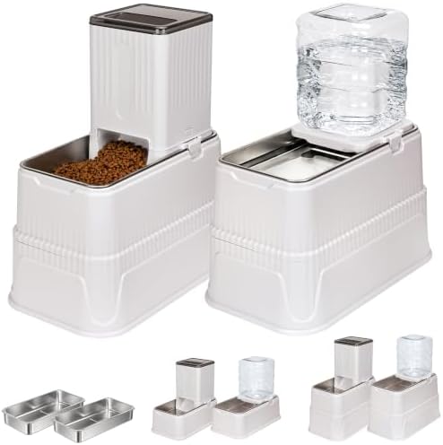 Elevated Dog Food and Water Bowl Set Gravity Automatic Refilling, Large Dog Stainless Steel Bowls with Base, Raised Dog Food Dispenser & Water Bottle for Dogs, Cats, Portable Pet Feeder for M/L Breed