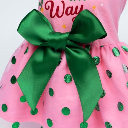 Fitwarm Jingle All the Way Dog Tutu Dress, Charming Christmas Clothes for Small Dogs Girl, Holiday Pet Outfit, Pink, Red, Green, Medium - Image 7