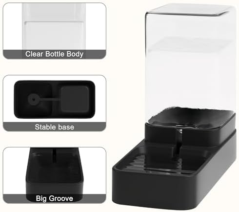 Automatic Cat Feeder and Water Dispenser in Set with Pet Food Bowl,Gravity Dog Waterer and Food Feeder for Small Medium Dog Cat Puppy Kitten Large Capacity(3.3L,Black)