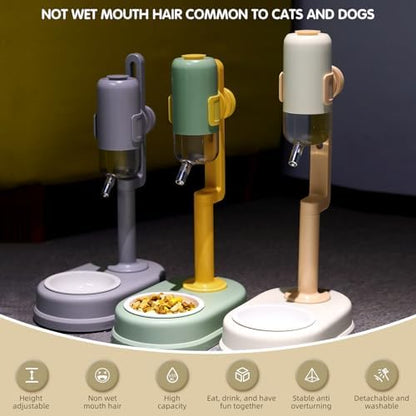 Pet Standing Water Dispenser Cat Dog Standing Ceramic Bowl Automatically Feeding Water Height Adjustable Detachable Pole (Pink-White, Large)