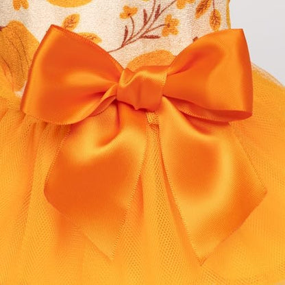 Fitwarm Pumpkin Flower Dog Dress, Thanksgiving Outfit for Small Dogs Girl, Fall Pet Outfit, Beige, Orange, Small - Image 5