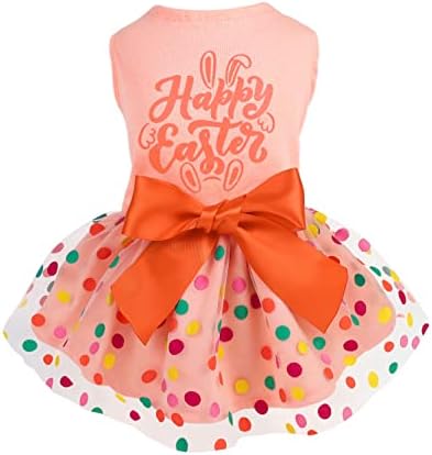 Fitwarm Happy Easter Day Dog Dress 100% Cotton Girl Dog Clothes Easter Bunny Dogs Dresses Pet Apparel Doggie Tutu with Bowknot Cat Clothing Puppy Dresses Doggy Costume Attire Orange X-Small by Fitwarm