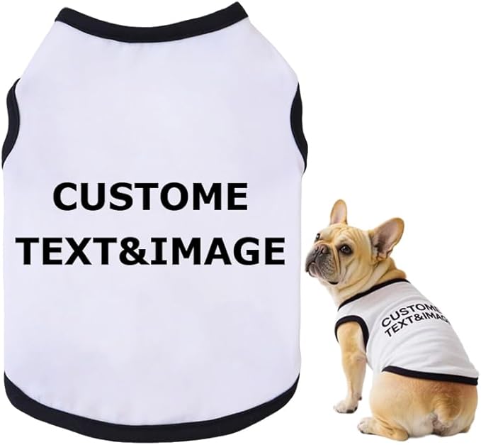 Custom Dog Shirt,Personalized Pet Apparel with Name Text Photo Image,Lightweight Breathable Puppy Kitten Cotton Vest for Small Medium Large Dogs Cats,Puppy Gift (White + Black Border, Medium)