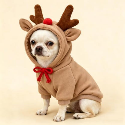 Fleece Lined Dog Hoodie Sweatshirt Fall Winter Costume, Reindeer XS - Image 3