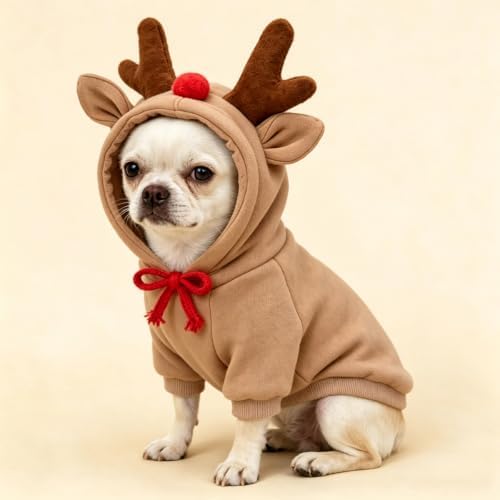 Fleece Lined Dog Hoodie Sweatshirt Fall Winter Costume, Reindeer S - Image 4