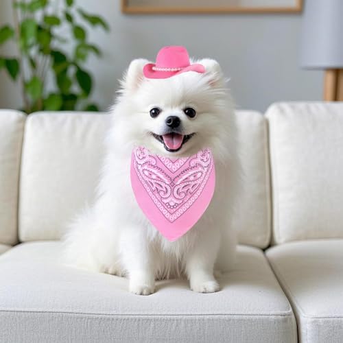 Pet Cowboy Costume Accessories Halloween Costumes for Small Pet Dogs Cat Cowboy Hat for Dogs and Bandana Scarf Halloween Party Western Cosplay Accessories (Pink, Small) - Image 6