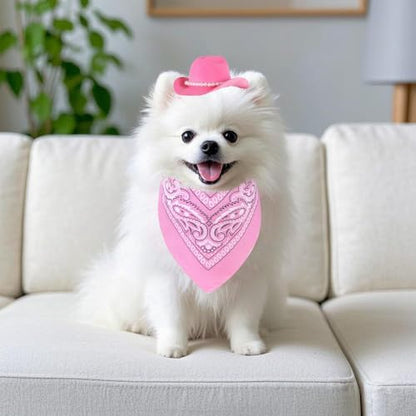 Pet Cowboy Costume Accessories Halloween Costumes for Small Pet Dogs Cat Cowboy Hat for Dogs and Bandana Scarf Halloween Party Western Cosplay Accessories (Pink, Small) - Image 6