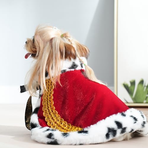Lovelyshop Royal Velvet Pet Cloak with Fur Trim for Cats & Dogs, Red, XS - Image 2
