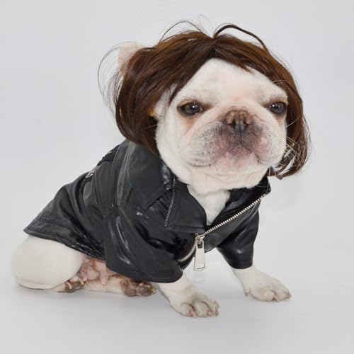 Funny Dog Cat Cosplay Wig,Pet Wigs for Halloween, Christmas, Parties, Festivals, Dog Wigs for Small Medium and Large Dogs （Black Brown Straight） - Image 4