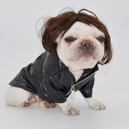 Funny Dog Cat Cosplay Wig,Pet Wigs for Halloween, Christmas, Parties, Festivals, Dog Wigs for Small Medium and Large Dogs （Black Brown Straight） - Image 4
