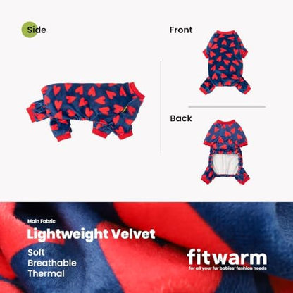 Fitwarm Valentines Day Sweet Hearts Dog Pajamas, Dog Winter Clothes for Small Dogs Girl Boy, Lightweight Velvet Pet Jumpsuit, Cat Onesie, Dark Blue, Red, XL - Image 5