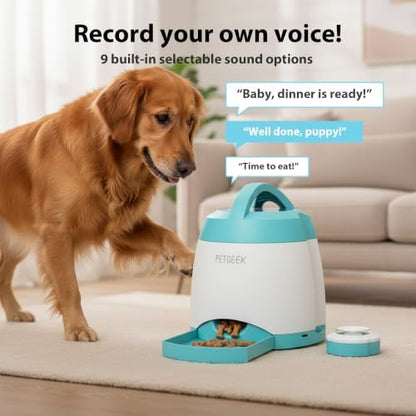 PETGEEK Upgrade USB‑Chargeable Automatic Dog Treat Dispenser, Puzzle Memory Training Dog Button Toy- IQ Training Automatic Dog Feeder, Remote Button Treat Dispenser(400ml Capacity)