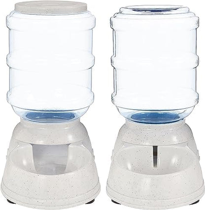 Amazon Basics Automatic Pet Water Dispenser and Gravity Food Feeder Set for Cat and Dog, Easy to Clean, 152fl.oz food feeder, 135.3fl.oz water dispenser, Small, Pack of 2