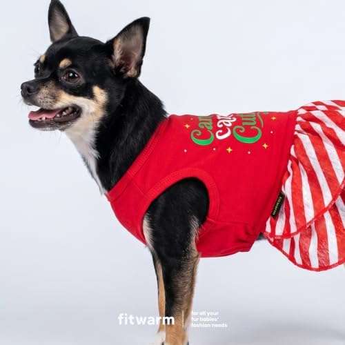 Fitwarm Candy Cane Cutie Dog Tiered Dress, Christmas Outfit for Small Dogs Girl, Funny Holiday Pet Clothes, Red, White, Green, Small - Image 3