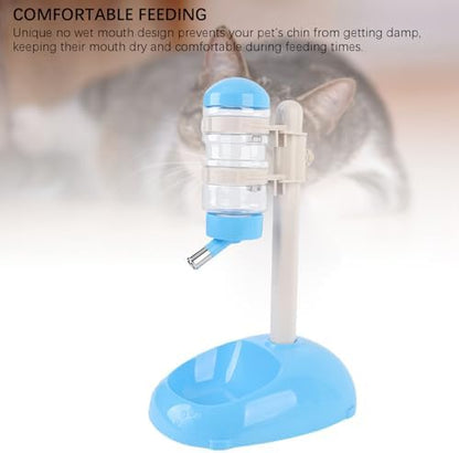 Cryfokt Pet Standing Water Dispenser, Plastic Height Adjustable 500ml Capacity Dog Water Bottle Dispenser Automatic Dog Feeding Station Food for PuppyBowl (Blue)