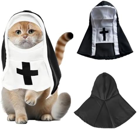 Pet Cat Dog Nun Costume: Cloak Outfit Small Cat Dog Halloween Cosplay Outfit Costume Nun for Small Dogs Puppy Dress Up Pets Apparel Holiday Party Clothes by QJWBZ