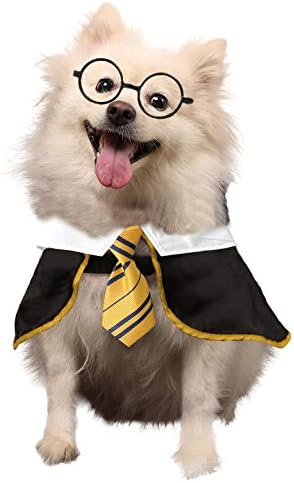 Dog Halloween Costume Pet Wizard Shirt Funny Cat Clothes for Dogs Cats Clothing with Glasses (Medium,Yellow) by COOMOUR