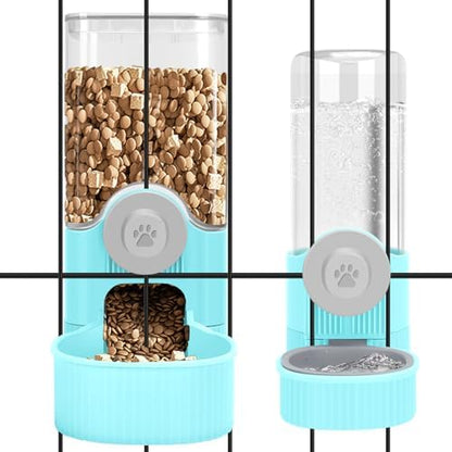 Hanging Cage Auto Small Pet Feeder Waterer Set for Puppy Cats, Blue