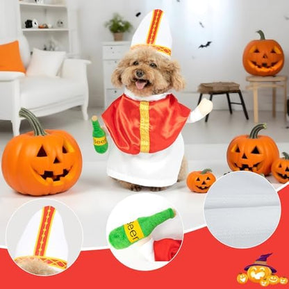 NACOCO Halloween Dog Pope Costume - Pet Cosplay Clothes Cat Special Outfit Apparel Pope Hat Adjustable Puppy for Pet Parties Small Medium and Large Dogs(Red Pope, S) - Image 3