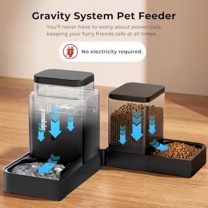 ZOMISIA Gravity Cat Feeder and Water Dispenser, 0.8 Gallon x 2, Grey