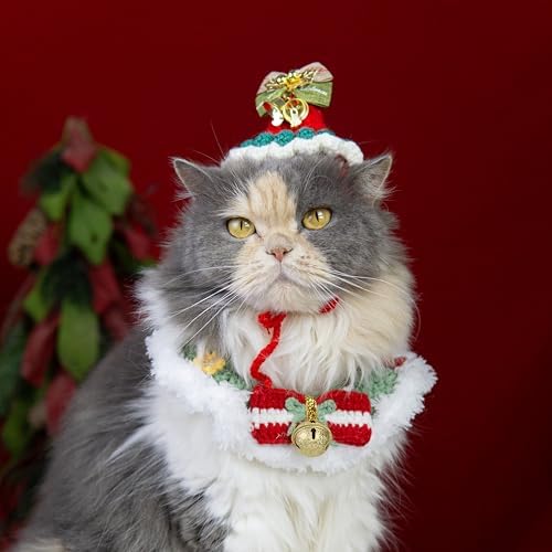 Christmas Dog Costume, Handmade Cat Holiday Outfit with Christmas Tree Hat & Wreath Scarf Set, Adjustable,Lightweight & Breathable,Pet Accessories for Xmas Party & Photos - Image 6