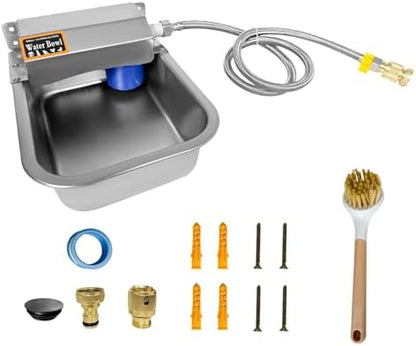 Automatic Water Dispenser for Dogs 1 Gallon/3.8L Stainless Steel Water Bowl Outdoor Dog Drinking Waterer Feeder Auto Fill Pet and Livestock Waterer Feeder Fits GHT 3/4" Faucet Wide Mouth