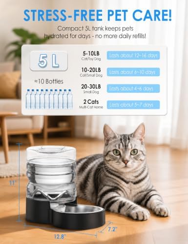 Heouvo 1.3 Gal Gravity Dog Water Dispenser, Wide-Mouth, No Filter, Black