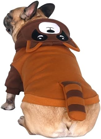 iChoue English Bulldog Halloween Brown Raccoon Costume Clothes Hoodies, XXL - Image 2