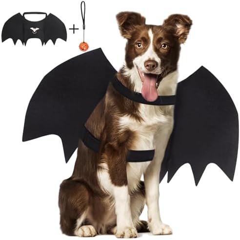 Vivifying Bat Wings for Dog, Adjustable Halloween Pet Bat Costume with Bell for Medium Large Dogs Party Decoration and Cosplay (Large, Black) by Vivifying