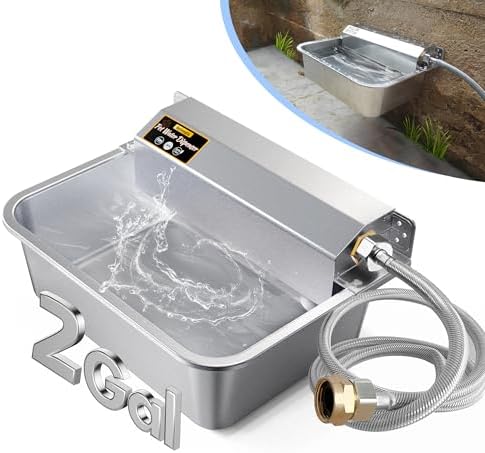 PETIMI Automatic Dog Water Dispenser, 2 Gallons 304 Stainless Steel Dog Water Bowl for Indoor/Outdoor, Large Water Bowl for Pets & Livestock, Anti Tip, Wide Mouth, Water Auto Fill, Fit GHT 3/4" Faucet