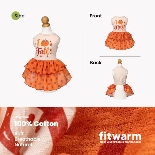 Fitwarm I Love Fall Dog Dress, Thanksgiving Outfit for Small Dogs Girl, Cute Pet Clothes, Orange, Beige, XS - Image 6